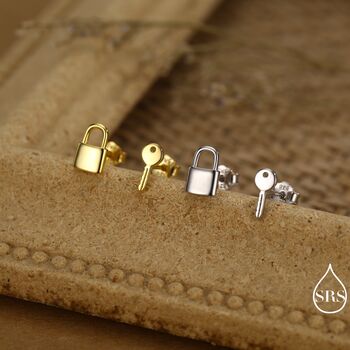 Key And Lock Mismatched Stud Earrings Sterling Silver, 3 of 12