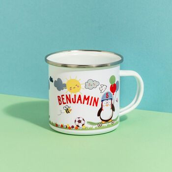 Children's Personalised Penguin Enamel Mug, 4 of 11