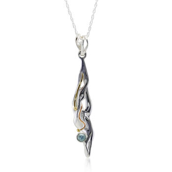 Silver Pendant With Blue Topaz And 14kt Gold Details, 3 of 6