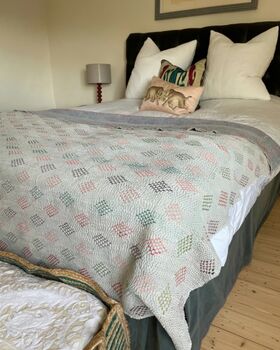 Diamond Stitch Double Sided Kantha Quilt, 2 of 6