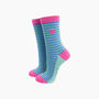 Embroidered Heart Striped Combed Cotton Socks In Blue, thumbnail 1 of 4