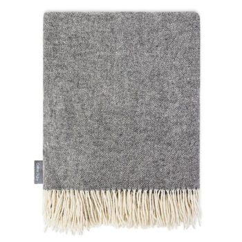 100% Shetland Wool Herringbone Blanket Smoky Grey, 2 of 3