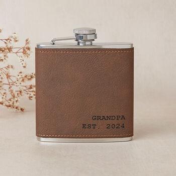 Personalised Dad Established Leather Hip Flask, 6 of 6