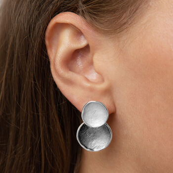 Matte Silver And Dark Grey Double Disc Stud Earrings, 2 of 3