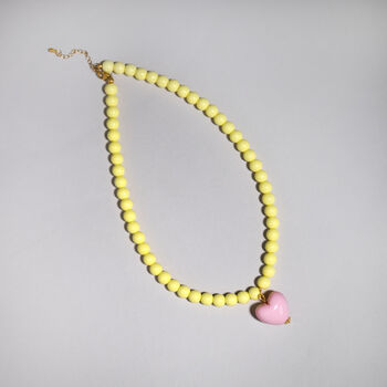 Buttermilk Yellow Bead And Pink Heart Necklace, 2 of 6