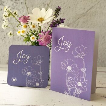 Joy Gift Set Cosmos Seeds, Coaster And Card, 2 of 5