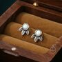 Sterling Silver White Opal And Leaf Motif Stud Earrings, thumbnail 3 of 12