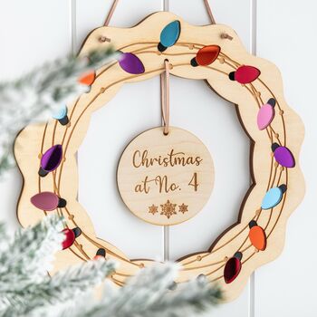 Personalised Wooden Christmas Wreath Fairy Light Design, 3 of 3