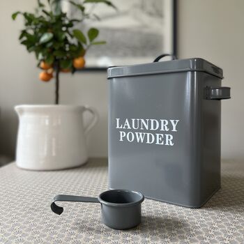 Laundry Powder And Peg Storage Tin Set In French Grey, 9 of 12