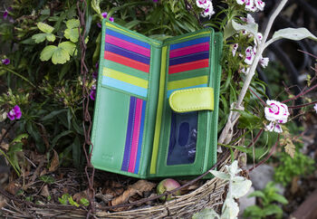 Green And Multicolour Womans Leather Purse Wallet Rfid, 3 of 12