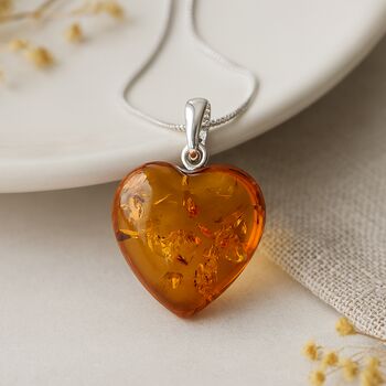 Personalised Sterling Silver Baltic Amber Heart Necklace, 3 of 9