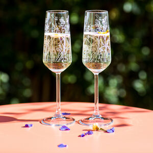 set of 12 ebony black stem crystal flute champagne glasses