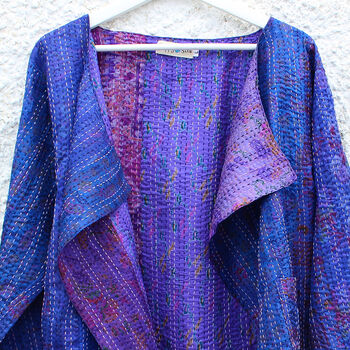 Kantha Handstitched Purple Silk Jacket, 5 of 8