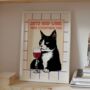 Personalised Cats And Wine Wall Art Print In A4 Or A3, thumbnail 1 of 6