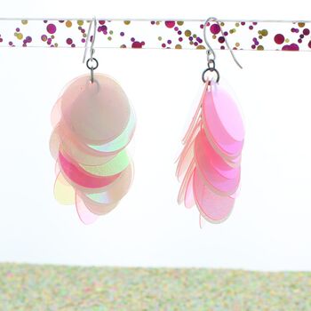 Party Sequin Drop Glow In The Dark Earrings Pinks, 2 of 3
