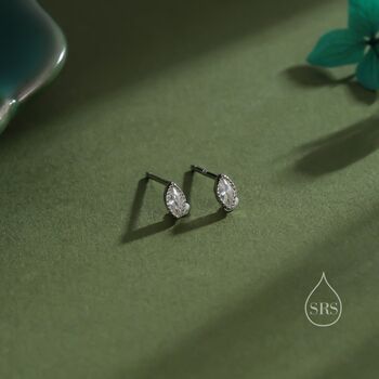Extra Tiny Marquise Cz Stud Earrings In Sterling Silver, 2 of 11