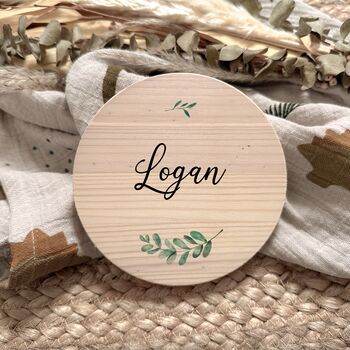 Personalised Olive Branch Wooden Baby Name Plaque, 7 of 7