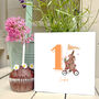 Personalised 1st Birthday Card – Bunny On Tricycle With Flowers, thumbnail 6 of 7