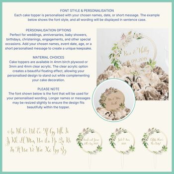 Personalised Winter Floral Couples Name Cake Topper, 3 of 6