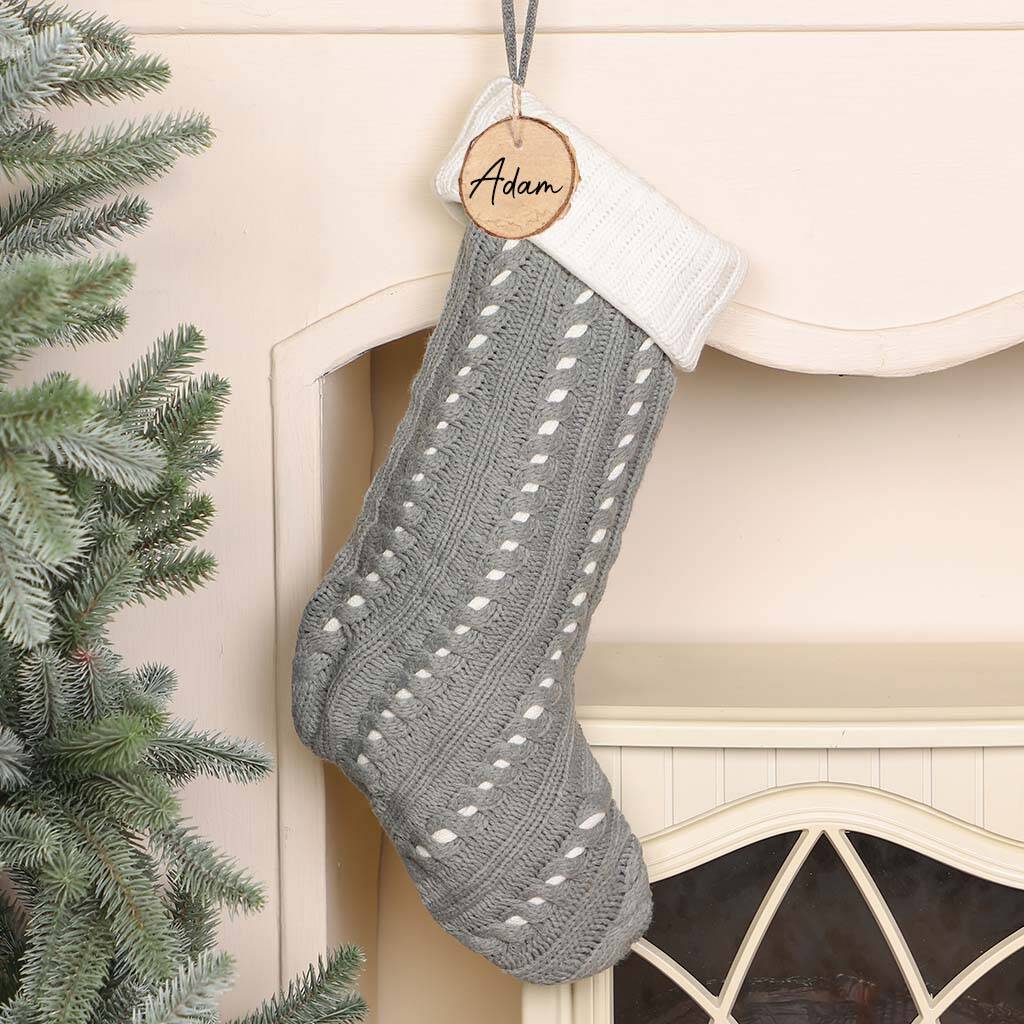 Personalised Nordic Grey Chunky Knit Stocking By Dibor