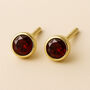 Gold Plated Sterling Silver January Garnet Birthstone Stud Earrings, thumbnail 3 of 4