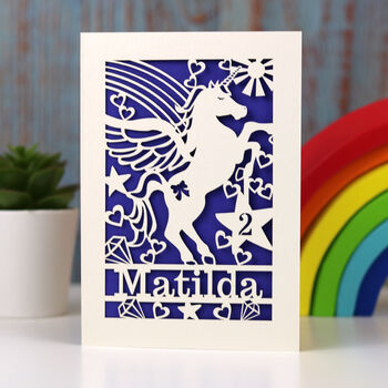 Personalised Papercut Unicorn Birthday Card, 4 of 7