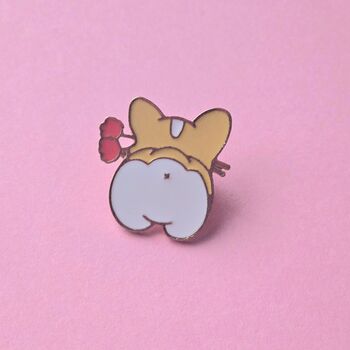 Romantic Corgi Booty Enamel Pin Badge, 2 of 4