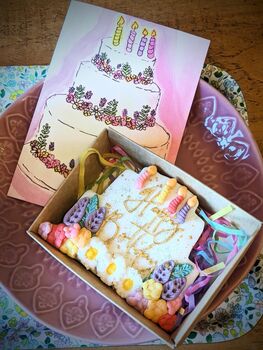 Hand Iced Birthday Cake Biscuit And Birthday Card Gift, 2 of 5