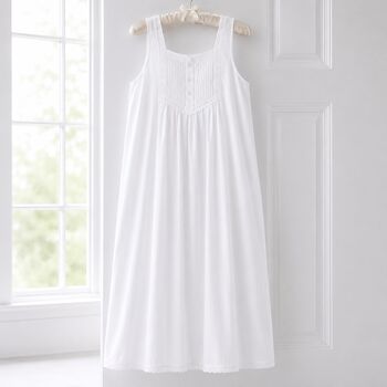 Women's Victorian Style White Sleeveless Cotton Nicole Nightdress Pintuck And Broderie Anglaise Nightgown, 3 of 8