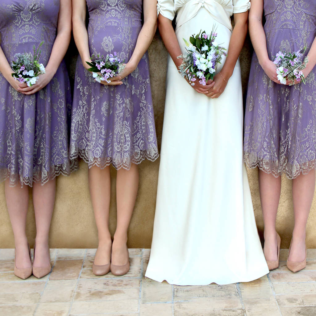 Bespoke Lace Bridesmaid Dresses In Orchid, 1 of 7