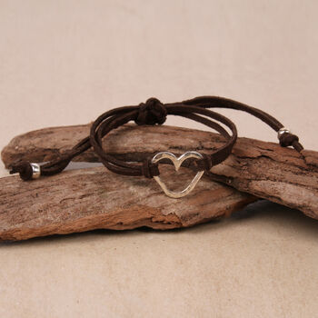 Handmade Sterling Silver And Leather Heart Bracelet, 2 of 6