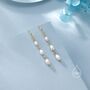 Oval Freshwater Pearl Trio Drop Hook Earrings In Sterling Silver, thumbnail 4 of 11