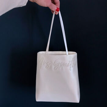Ivory Satin Mini Handheld Bridal Wedding Handbag, 3 of 4