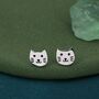 Cute Little Cat Stud Earrings In Sterling Silver, thumbnail 4 of 11
