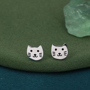 Cute Little Cat Stud Earrings In Sterling Silver, 4 of 11