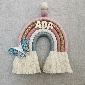 Personalised Rainbow Macrame,Gold Sparkle Wall Hanging, 10 of 10