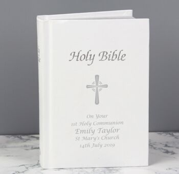 Personalised Silver Leaf Cross Bible, 4 of 6