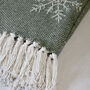 Sage Green Snowfall Throw With Tassels, thumbnail 3 of 3