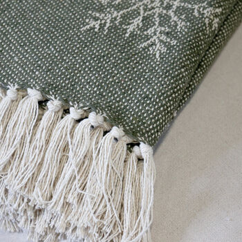 Sage Green Snowfall Throw With Tassels, 3 of 3