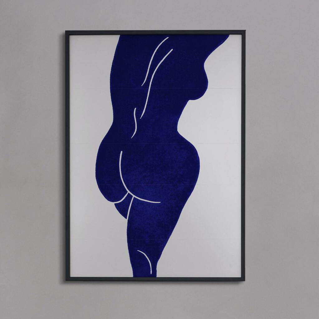 Linocut Blue Figure Art Print, 1 of 4