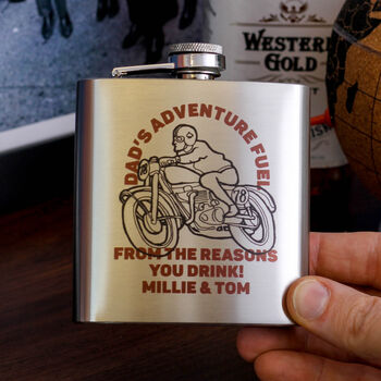 Personalised Motorbike Whiskey And Hip Flask Gift Set, 4 of 4
