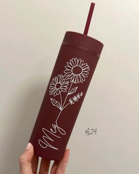 Personalised Birth Flower Name Skinny Tumbler, 3 of 6