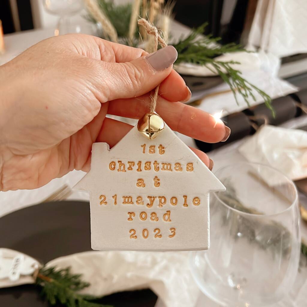 Personalised New Home First Christmas Gold Bauble Tree Decoration, 1 of 2