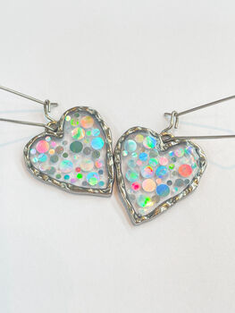 Disco Heart Earrings With Silver Sparkles, 9 of 12