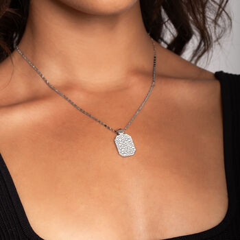 Mixed Pave Dog Tag Pendant In Rhodium Plated Sterling Silver And Cz, 5 of 10