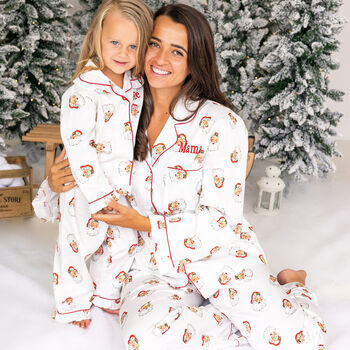 Personalised Matching Christmas Santa Print Pyjama For Mum And Child, 2 of 12