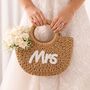 Mrs Pearl Straw Half Moon Semi Circle Basket Drawstring Bag, thumbnail 1 of 3