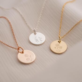 Etched Birth Flower Disc Personalised Necklace, 2 of 9
