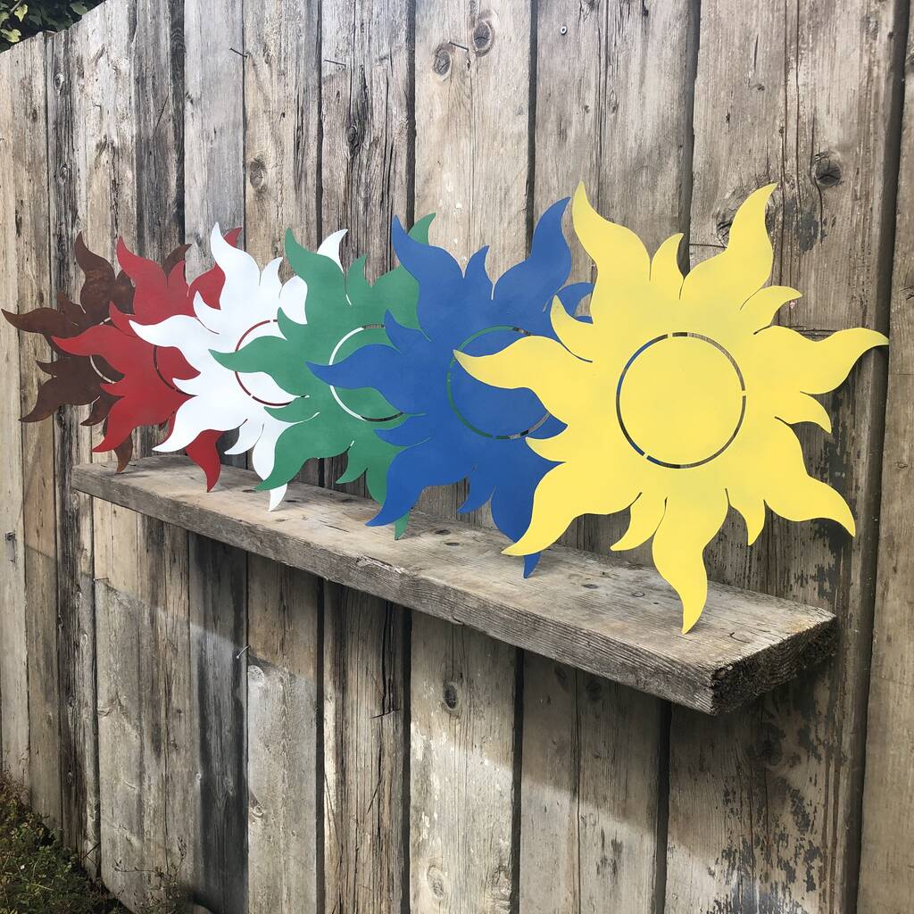 Rusted Coloured Metal Sun Garden Ornament Sign By The Rustic Coloured Metal Sun Garden Ornament