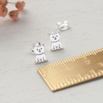 Cat Sterling Silver Stud Earrings, 7 of 10